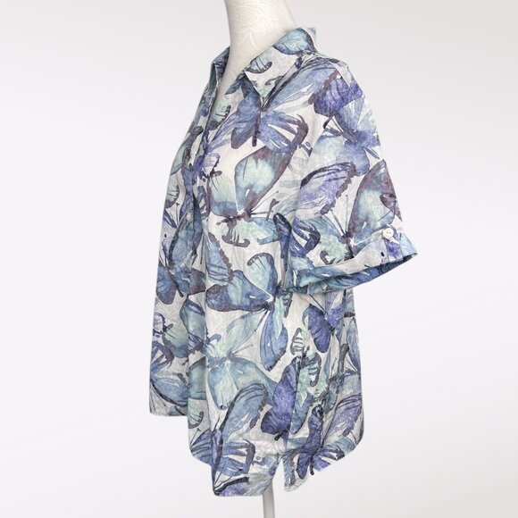 Vintage Alfred Dunner Short Sleeve Button Down Shirt Butterfly Print Size Large - Picture 4 of 9